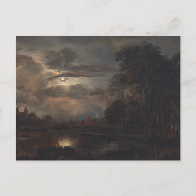 Moonlit Landscape with Bridge by van der Neer: Postcard (Front)