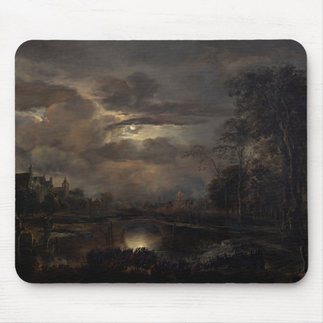Moonlit Landscape with Bridge Mouse Mat (Front)