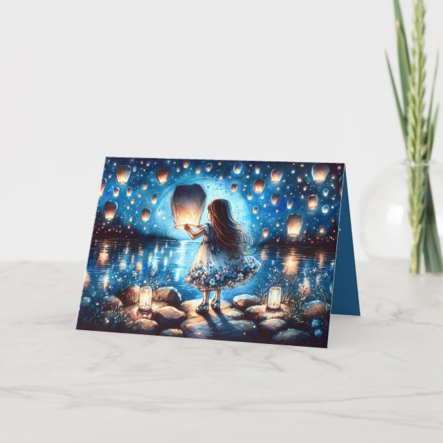 Moonlit Lantern Lake Girl Card (Front)