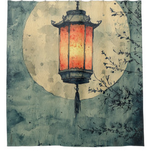 Moonlit Lantern Sumi-E Watercolor (1) Shower Curtain