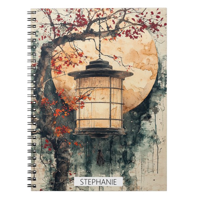 Moonlit Lantern Sumi-E Watercolor (2) Notebook (Front)