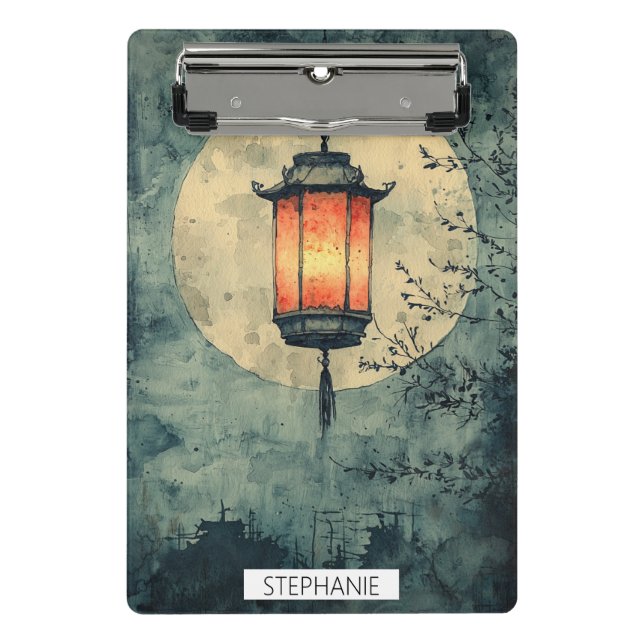 Moonlit Lantern Sumi-E Watercolor Mini Clipboard (Front)
