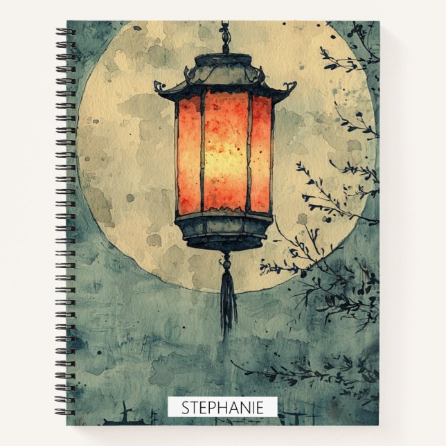 Moonlit Lantern Sumi-E Watercolor Notebook (Front)