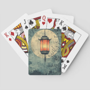 Moonlit Lantern Sumi-E Watercolor Playing Cards