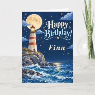 Moonlit Lighthouse Adventure 8th Birthday Card