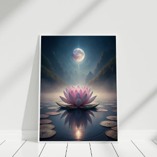 Moonlit Lotus Garden – Tranquil Lunar Reflection Poster