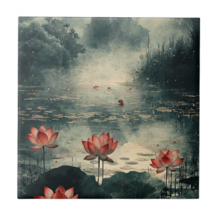 Moonlit Lotus Lake (2) Tile