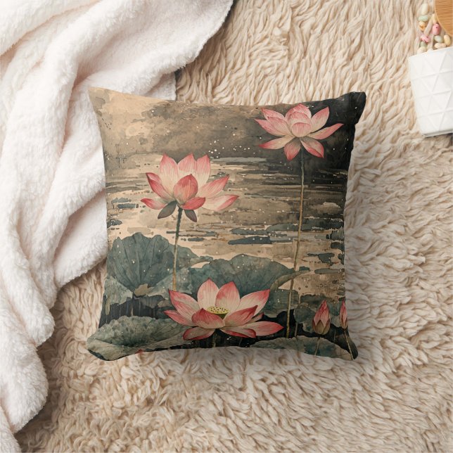 Moonlit Lotus Lake (3) Cushion (Blanket)
