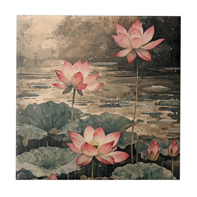 Moonlit Lotus Lake (3) Tile (Front)