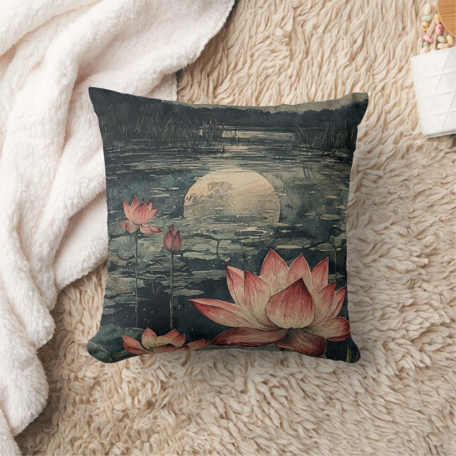 Moonlit Lotus Lake (4) Cushion (Blanket)