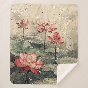 Moonlit Lotus Lake (6) Sherpa Blanket