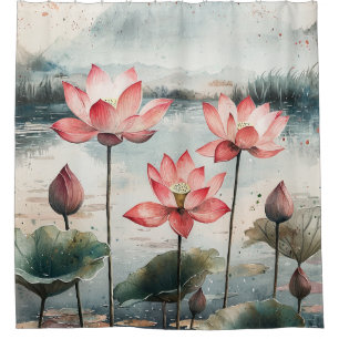 Moonlit Lotus Lake (7) Shower Curtain
