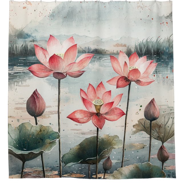 Moonlit Lotus Lake (7) Shower Curtain (Front)