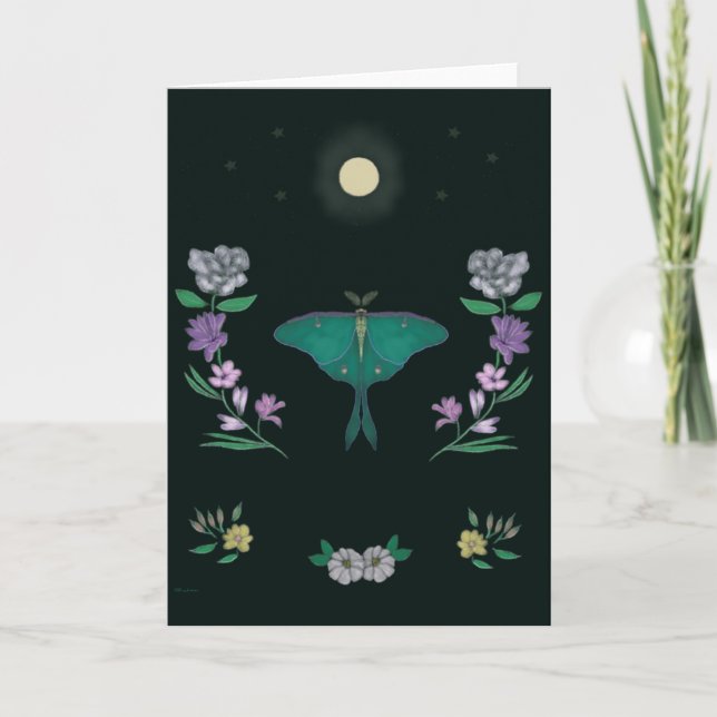 Moonlit Luna Moth Garden 5x7 Greeting Card (Front)
