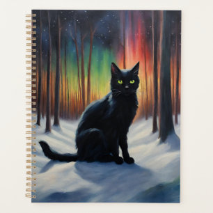 Moonlit Magic: A Black Cat in the Snowy Forest Planner