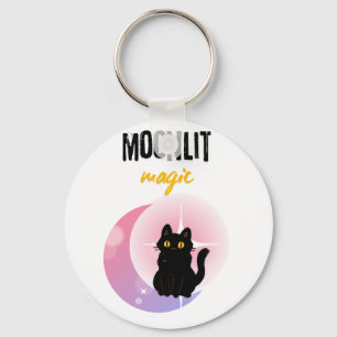Moonlit Magic Black Cat T-Shirt Cute Celestial Key Ring