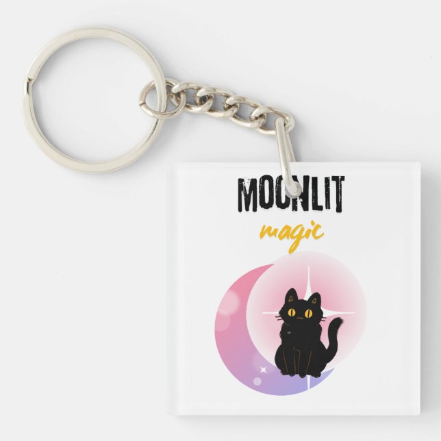 Moonlit Magic Black Cat T-Shirt | Cute Celestial  Key Ring (Front)