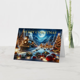 Moonlit Magical Snowy Winter Holiday Train Scene