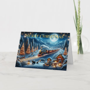 Moonlit Magical Snowy Winter Holiday Train Scene