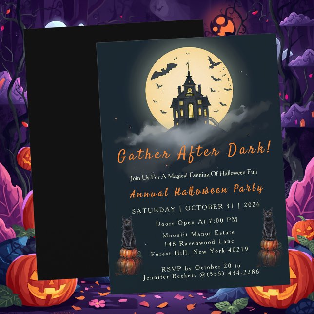 Moonlit Manor Gather After Dark Halloween  Invitation (Creator Uploaded)