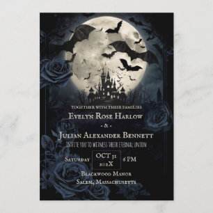 Moonlit Manor Gothic Halloween Wedding Invitation