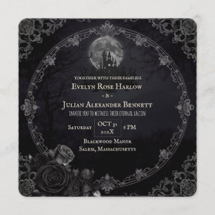 Moonlit Manor Gothic Halloween Wedding Invitation