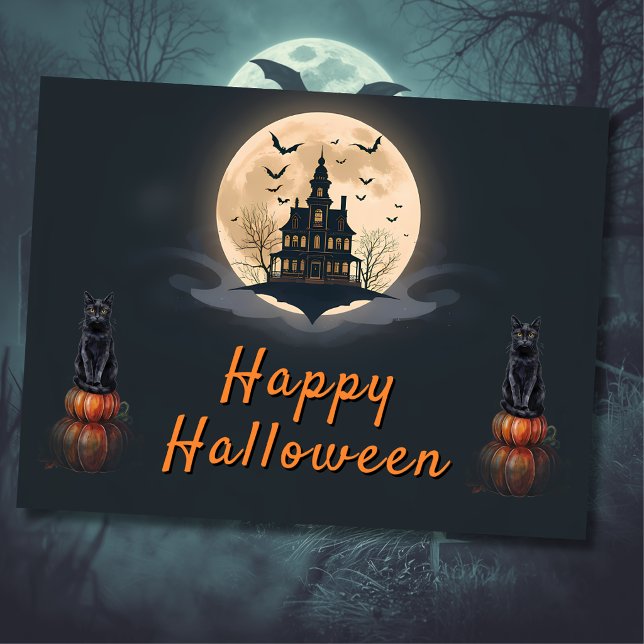 Moonlit Manor Halloween Cat Postcard (Creator Uploaded)