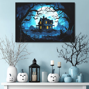 Moonlit Manor Haunted House Canvas Print