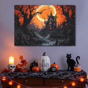 Moonlit Manor Haunted House Canvas Print
