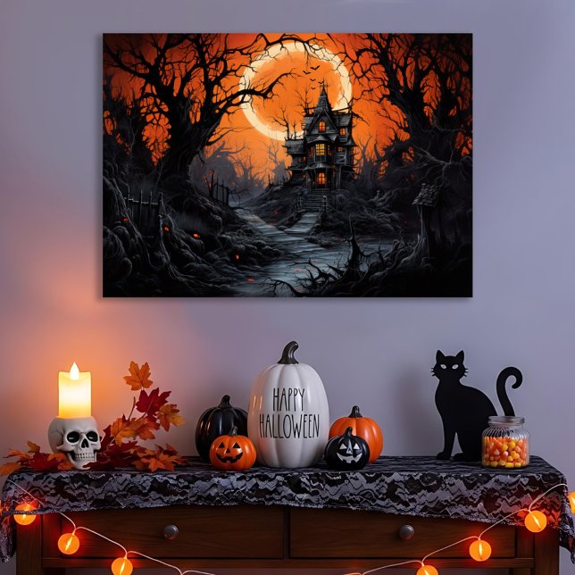 Moonlit Manor Haunted House Canvas Print (Creator Uploaded)