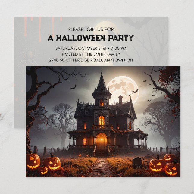 Moonlit Mansion Halloween Party Invitation (Front/Back)