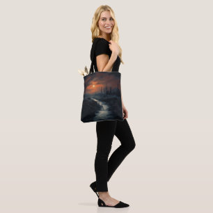 Moonlit Menace: The Haunted Black Forest at Dusk Tote Bag