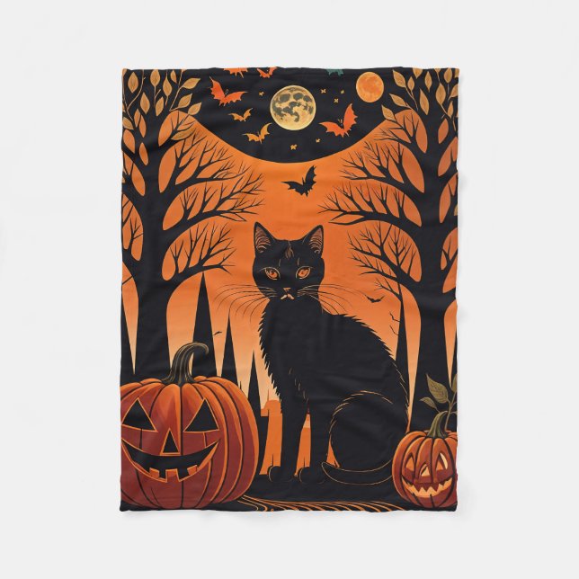 Moonlit Meow Fleece Blanket (Front)