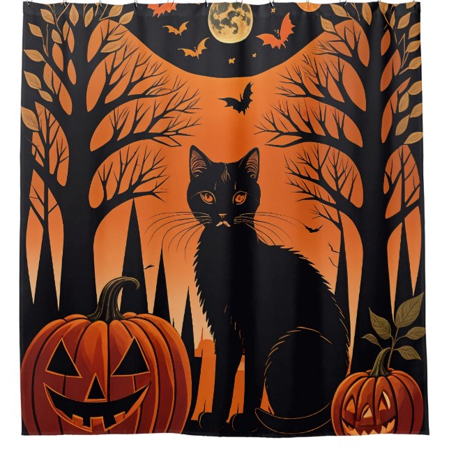Moonlit Meow Shower Curtain (Front)
