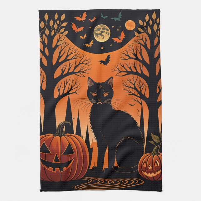 Moonlit Meow Tea Towel (Vertical)