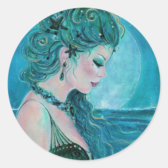 Moonlit Mermaid stickers By Renee Lavoie (Front)