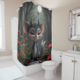 Moonlit Mischief Forest Spirit of Crimson Bloom. Shower Curtain