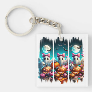Moonlit Mischief – Ghosts in Pink Bows Key Ring