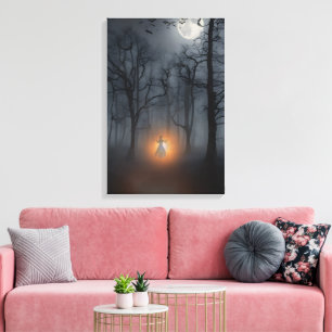 Moonlit Misty Forest & Glowing Figure Wrapped Canv Canvas Print