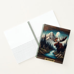 Moonlit moose by a calm river notebook