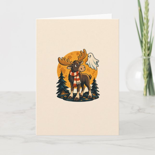 Moonlit Moose – Friendly Ghost Halloween Card (Front)