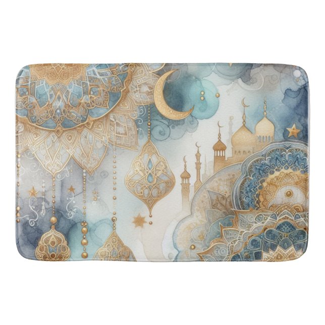 Moonlit Mosque Serenity for Ramadan Bath Mat (Front)