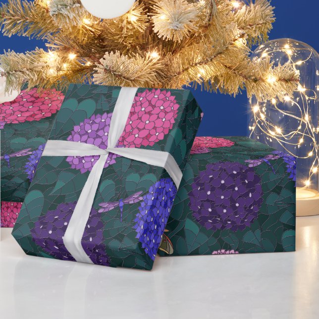 Moonlit Moth Hydrangea Garden Pewter Large Wrapping Paper (Holidays)