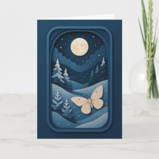 Moonlit Moth in Winter Forest Card