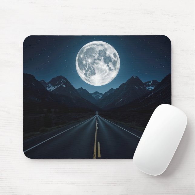 Moonlit Mountain Highway Mouse Mat (With Mouse)