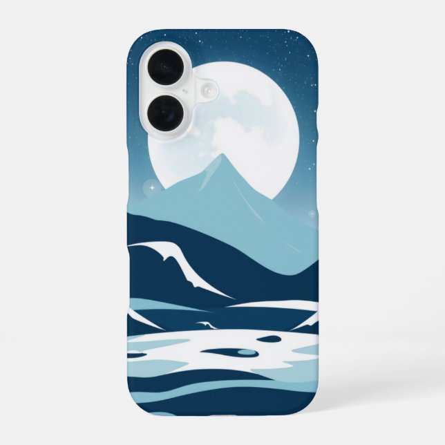 Moonlit Mountains: A Serene Nightscape iPhone 16 Case (Back)