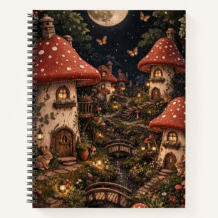 Moonlit Mushroom Village Fantasy Art Notebook