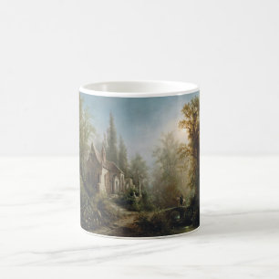Moonlit Night over Country Chapel and Horse Riders Coffee Mug