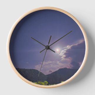 Moonlit Night Over the Mountains Clock