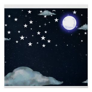 Moonlit Night Sky Stars Poster